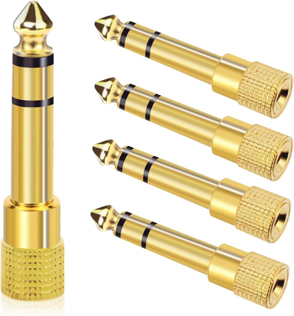 5-Pack 3.5mm to 1/4" Adapter, Gold Plated Headphone Jack Adapters, 1/4" to 3.5mm Adapter, Stereo Audio Headphone Adapters for Aux Cable, Headphones, Piano, Drums, Guitar Amplifier