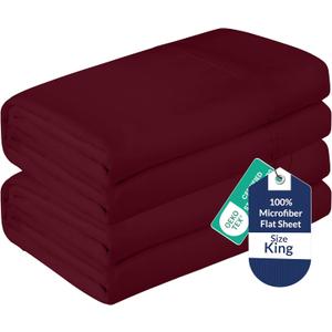 Royale Linens 2 Pack Bulk Flat Sheet Set - Top Sheets - Soft 1800 Microfiber - Wrinkle & Stain Resistant - for Hotel, Massage Table, Hospital, Dorm - King Flat Sheet Sold Separately (King, Burgundy)