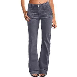 Flamingals Women's Wide Leg Pants for Women Mid Waist Dress Flare Straight Leg Corduroy Pants Work 31" Inseam Trouser (L)