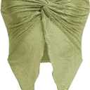 Meladyan Woman Twist Knot Front Split Embroidery Lace Crop Tube Tops Ruched Sheer Mesh Strapless Solid Crop Bandeau Tank Top Green