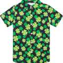 uideazone 3-14 Years Boys St. Patrick's Day Hawaiian Shirt Button Down Short Sleeve Tropical Shamrock Shirts (Orange, S)