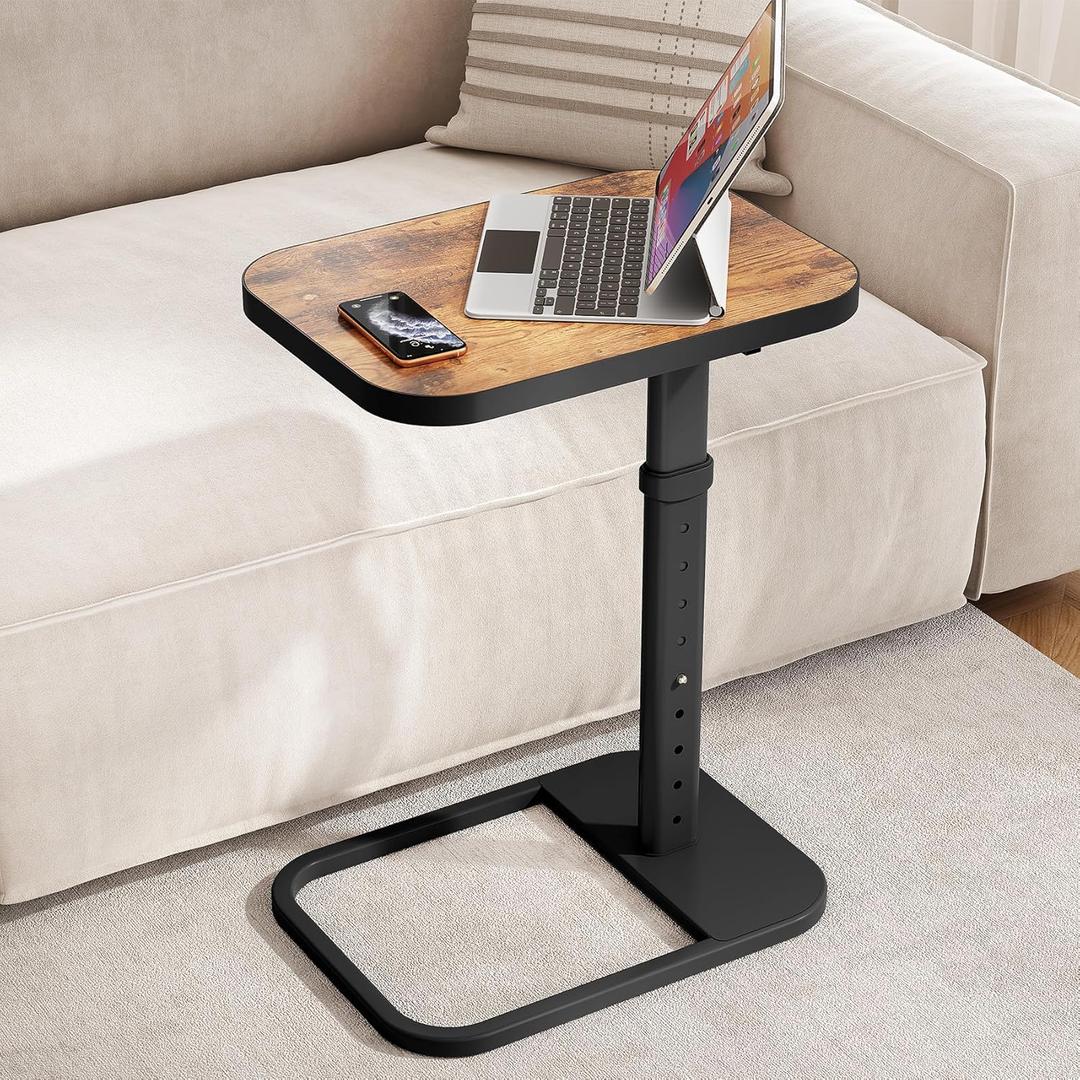 TV Tray Table, Adjustable Height & 90° Flip-Over Panel Design, Sofa Arm End Side Table for Eating Laptop Couch Bed Dinner or Small Spaces