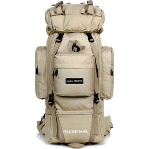 IX INOXTO 85L Lightweight Internal Frame Hiking Backpack for Men Women, Waterproof Travel Camping Backpack with Rain Cover (Khaki)