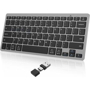 OMOTON 2.4G Wireless Keyboard, Ultra-Slim Compact Mini Keyboard with Type-C & USB-A Receiver, Compatible with Desktop Laptop Tablet PC Smart TV and Windows 11/ 10/ 8/ 7 - Grey