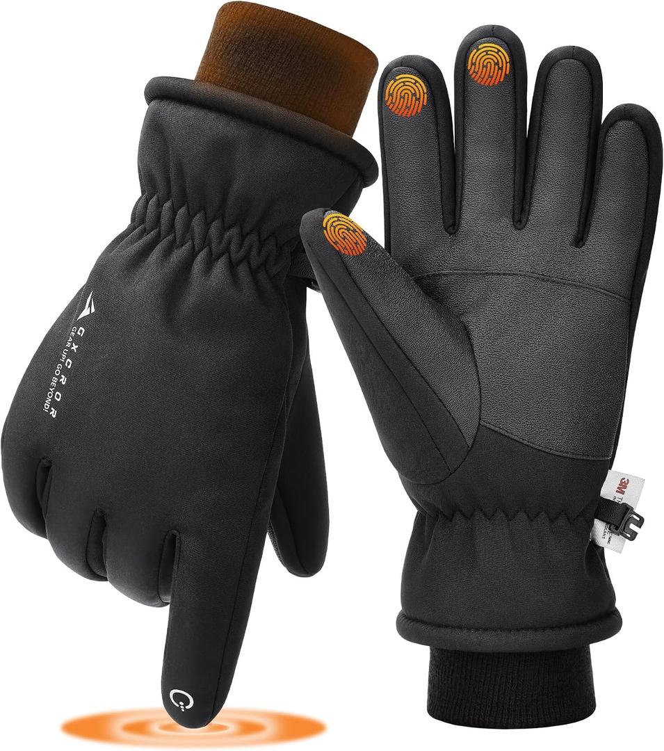 GXCROR Waterproof Ski Gloves for Men Women - Winter Warm Touchscreen Gloves for Cold Weather, Windproof for Snowboarding, Cycling & Outdoor Work, Medium (Black, M)