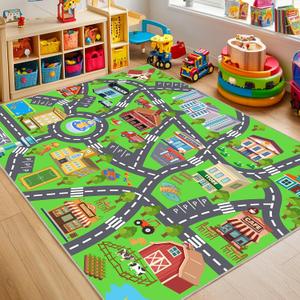 Kids Rug for Playroom, Non-Slip 5x7 ft Car Rugs Play Mat Kids Room