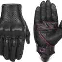 Superbike Women ’s Touchscreen Motorcycle Gloves Full Finger Black Leather Armored Ladies Motorbike Gloves (G01W-Black Leather with Rose Line, M)