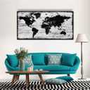 Black White World Map Canvas Wall Art for Living Room Large Office Canvas Artwork Decor Framed for Kitchen Bedroom-20 x40