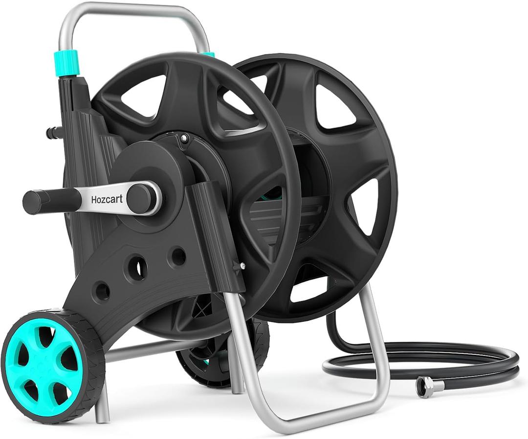 Garden Hose Reel for Outside,Hold Up to 100-120 ft of 5/8 Hose,Metal Hose Reel Cart with Adjustable Armrests and 2 Wheels,Durable Water Hose Holder for Garden, Yard, Lawn