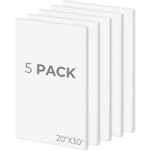 Mat Board Center 20x30 White Foam Boards Pack of 5, 1/8" Thick