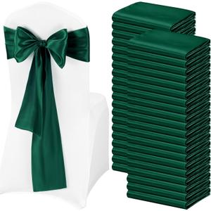 Pesonlook 120 PCS Forest Green Satin Chair Sashes Bows,Satin Chair Sashes Universal Chair Cover for Wedding Reception Restaurant Event Decoration Banquet,Party,Hotel Event Decorations (7 x 108 inch)