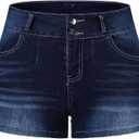 THUNDER STAR Women Mid Rise Ripped Stretchy Jeans Shorts Frayed Raw Hem Casual Denim Shorts, L