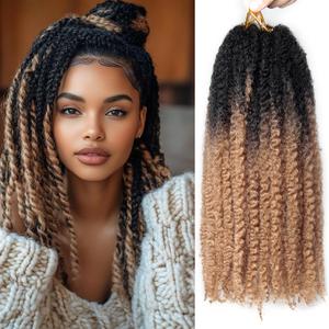 Marley Twist Braiding Hair 14 inch Afro Kinky Curly Crochet Braids 8 Packs Cuban Twist Crochet Braids Synthetic Low Maintenance Skin-Friendly Marley Hair Extensions(OT1B/27, Packs of 8)