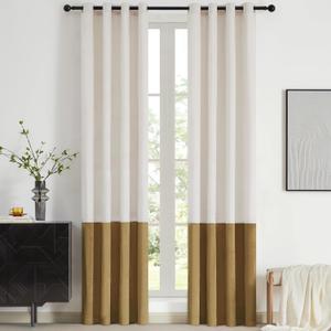 BULBUL Color Block Window Curtains Panels 84 inches Long Cream Ivory Gold Velvet Farmhouse Drapes for Bedroom Living Room Darkening Treatment with Grommet Set of 2