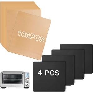 Air Fryer Liners Compatible with Breville the Smart Oven Air Fryer Pro, 100 PCS Unbleached Baking Parchment Paper Disposable with 4 PCS AirFryer Oven Liners Accessories for Breville BOV900BSS
