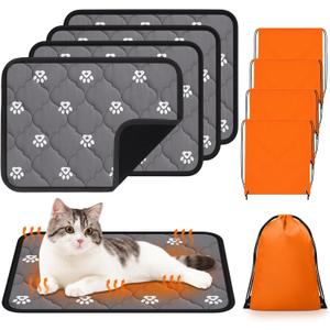 Riakrum 4 Pack 20 x 28 Inches Self Heating Cat Pad Mat Warming Pet Dog Bed Non Slip Washable Cat Kennel Crate Pad with Storage Bag for Indoor Outdoor Small Medium Dog Kitten