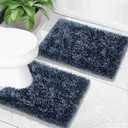 Yimobra Bathroom Rugs Sets 2 Piece, Soft Absorbent Bath Mat and U-Shaped Toilet Rug with Non Slip Backing, Luxury Shaggy Bath Mats for Bathroom, Machine Washable, 24"x17"+24"x20", Light Blue