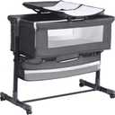 Baby Bassinet, 4 in 1 Bassinet Bedside Sleeper with Mosquito NetBaby Crib for Newborn, Quick Adjustable Height Bassinet Bedside CribEasy to AssembleDark Grey