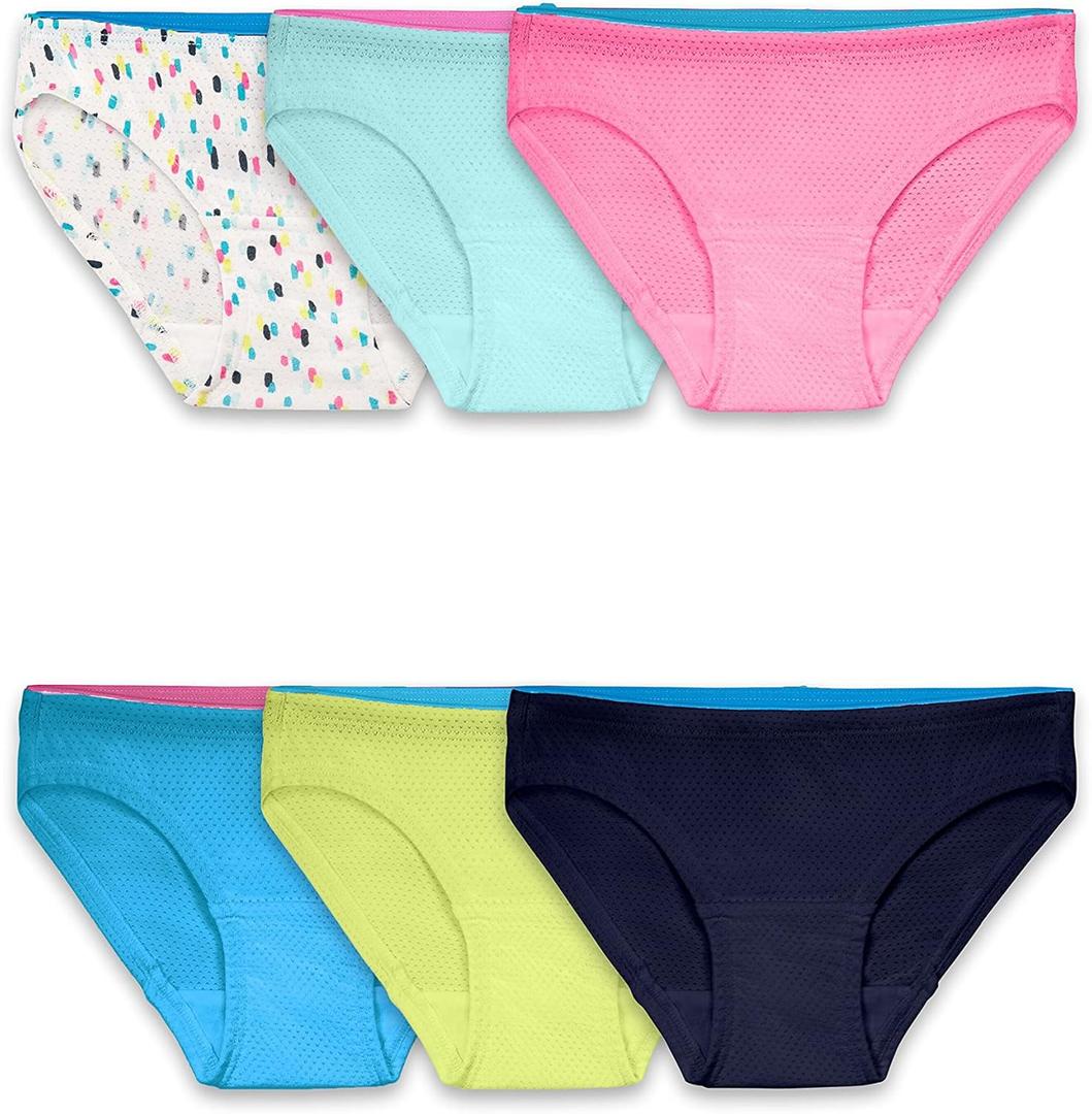 Fruit of the Loom Girls' Breathable Underwear (16, Bikini - 6 Pack - Assorted)