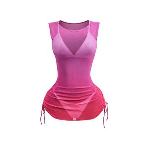 RoseSeek Women's Sheer Mesh Cover Up Dress Bodycon Side Drawstring Mini Dress Bikini Cover Ups Hot Pink Medium (M)