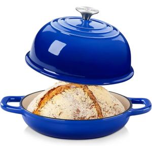 Velaze Enameled Cast Iron Dutch Oven for Bread Baking,5 QT Round Bread Oven Pot with Dome Lid for Sourdough, Roasting,Braising(Blue)