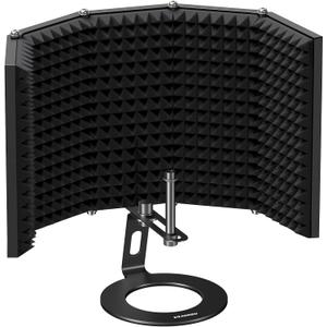 Aokeo Microphone Isolation Shield, Foldable Mic Shield with Triple Sound Insulation, Reflection Filter with 3/8" and 5/8" Mic Threaded Mount for Recording Studio, Podcasts, Singing, and Broadcasting