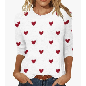 Womens 3/4 Sleeve Crew Neck Valentine T Shirts Love Heart Printed Graphic Tee Tops
,L