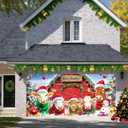 HOMETITUTE Merry Christmas Garage Door Banner 13x6ft Cows Farm Animals Barn Theme Backdrop Banners for Inside Winter Door Cover Banners for Outside Garage Wall Covering Party Decorations
