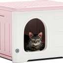 Plastic Cat House for Outdoor Indoor Use, Stackable Feral Cat Shelter Indoor Cat House Weatherproof Waterproof Elevated (Pink)