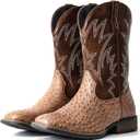 IUV Cowboy Boots For Men Western Ostrich Wide Durable Fashionable Embroidered Pull On Slip Resistant Assorted Colors Boots,  Brown US 11.5