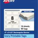Avery Printable Rectangle Banner Tags, Sure Feed Technology, 2" x 3-1/2", Matte Ivory Cardstock, Print-To-The-Edge, Laser/Inkjet Printable, 80 Total, Great for Custom Gift or Branding Tags