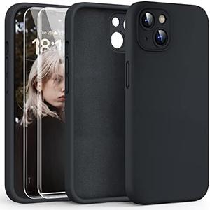 Pack of 2 HATOSHI for iPhone 13 Case, Liquid Silicone Upgraded [Camera Protection] with [2 Screen Protectors], Soft Anti-Scratch Microfiber Lining Shockproof Phone Case for iPhone 13 6.1 inch, Space Black