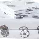 Chezmoi Collection 4-Piece Kids/Teens Sports Sheet Set - Soft Microfiber White Gray Baseball Basketball Football Soccer, Full Size