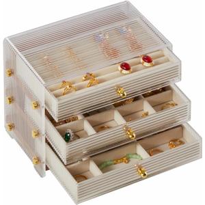 Jewelry Box For women, 3 Layer Large Jewelry Organizer With Acrylic, Multi-Function Storage Box, Accessory Holder With 3 Drawers, For Earrings Necklace Ring Bracelet