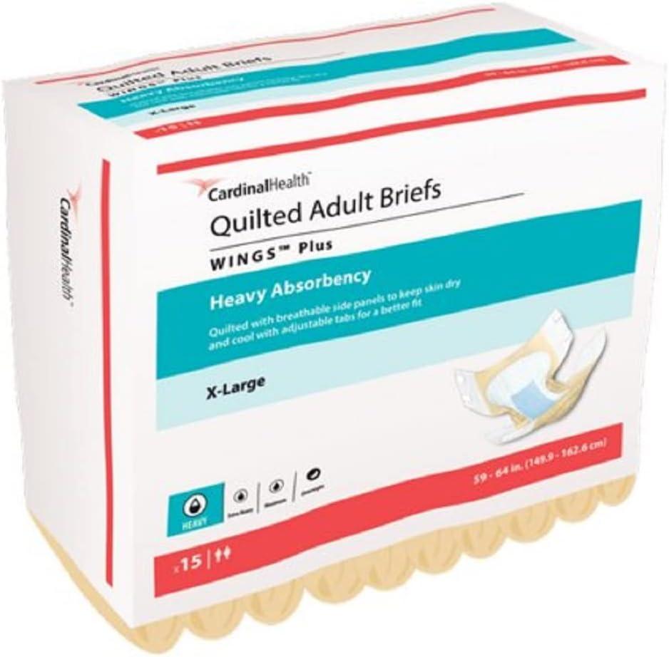 Cardinal Health Quilted Adult Briefs, Wings Ultra with BreatheEasy Technology, Extra Heavy Absorbency, X-Large - Case of 60 (XL)