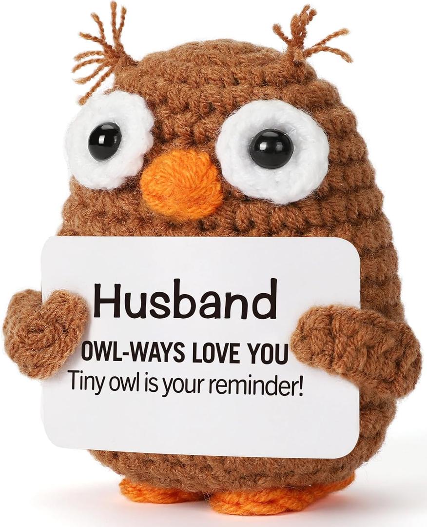 Crochet Owl Positive Support Gift for Husband I Love You Presents for Him Men Anniversary Valentine Day Birthday Funny Desk Companion Stress Anxiety Relief Encouragement