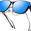 2 x FIMOSON Over Glasses Sunglasses for Men Women, Polarized UV400 Protection Fit Over Sunglasses for Driving (A01 Black Frame/ Blue Lens)