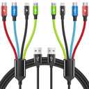 Cruise Essentials 2026 4 in 1 Multi Charging Cable [2Pack 5FT], Tangle Free USB C Car Charger Cable Nylon Braided with 2 USB-C/IP/Micro, Travel Charging Cords for iPhone Android iPad and More