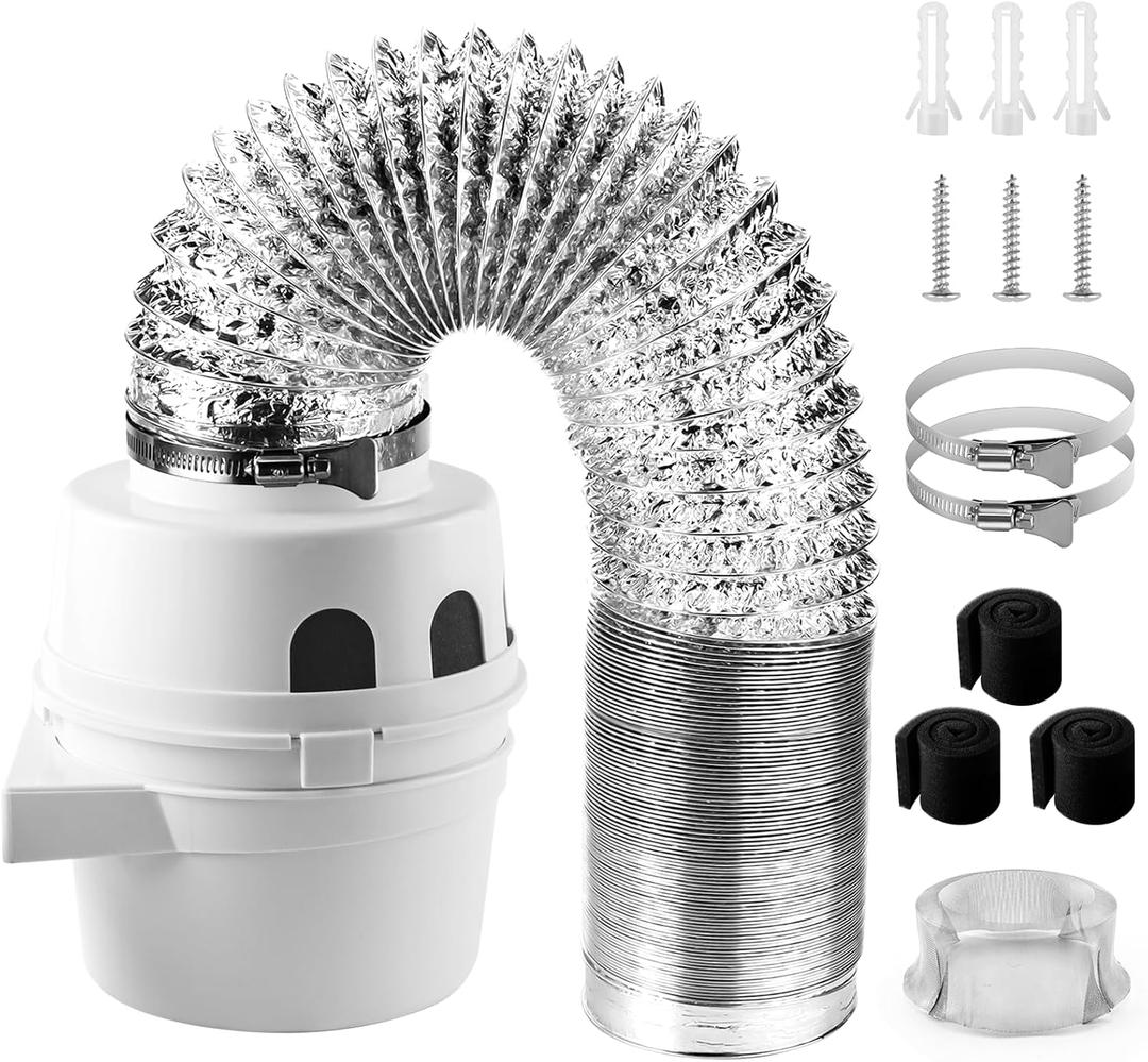 UPGRADEDTDIDVKZW Indoor dryer vent kit 10 Feet 3 In 1 Filter Bucket with 4 Inch Proflex Ducting Hose for Electric Dryers by Cenipar (White,Black,Silver)