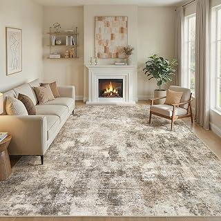 WITSHOCK 9x13 Area Rug Washable Abstract Rugs for Living Room Dark Brown