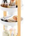 Umbra Bellwood Caddy, Organizer for Makeup and Cosmetics, Durable Rotating Container with Wooden Handle, Large, White/Natural