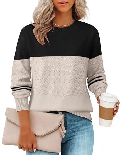 ZESICA Women's 2026 Fall Winter Sweaters Casual Long Sleeve Crew Neck Loose Knitted Pullover Sweater Tops (Apricot), Small