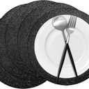 50 Pieces Black Glitter Paper Place Mats Sparkle 14'' Round Disposable Table Mats Black Doilies Decorative Placemats for Wedding Banquet Party Home Dining Table Decor