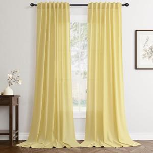 Yellow Linen Curtains 90 inch Length 2 Panels Set Modern Farmhouse Living Room Drapes Light Filtering Rod Pocket Back Tab Filtering Privacy Semi Sheer Curtain 90 inches Long