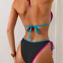 Eomenie Sexy Bikini Sets for Women Halter Triangle Top Two Piece Swimsuit Tie Side Bathing Suit Color Block Swimwear (Black, L)