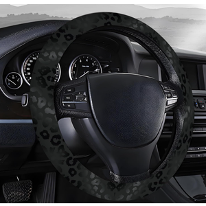 Steering Wheel Covers for Car, Truck, and SUV, Cute Non-Slip Breathable Elastic Steering Wheel, Car Accessories, Universal 15 Inch Leather Cover for Men Women Black Leopard Prin