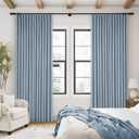 Dusty Blue Pinch Pleated 100% Blackout Linen Curtains for Bedroom 84 Inch Length Room Darkening with Liner Light Blue Window Curtains 84 Inches Long for Living Room Black Out Pleat Drapes Back Tab