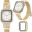 Metal Bracelet for Apple Watch Band 42mm 41mm 40mm 38mm 46mm 45mm 44mm for Women with Bling Case,Magnetic Slim Strap for iWatch Bands Series 11 10 9 8 7 6 5 4 3 SE SE3 Stainless Steel Mesh Loop iPhone