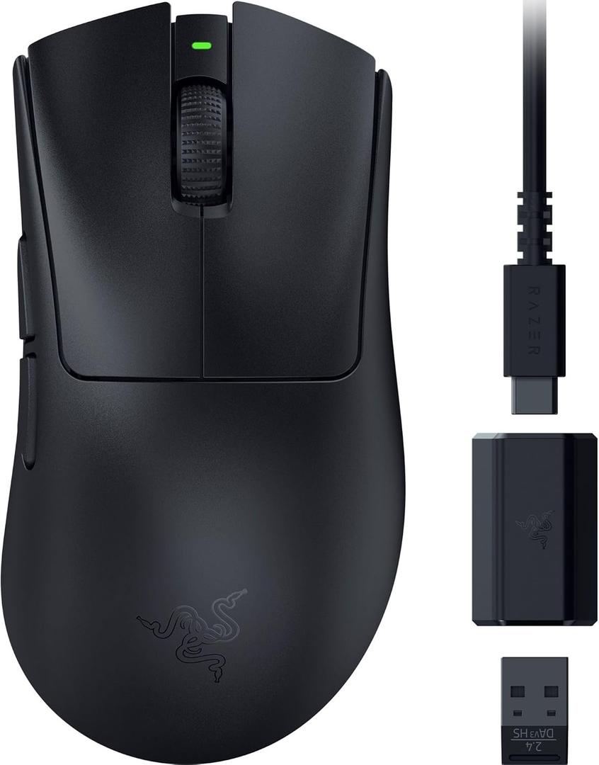 Razer DeathAdder V3 HyperSpeed Wireless Gaming Mouse: 55g Lightweight - USB C Charging - Up to 100 Hr Battery - Advanced 26K Optical Sensor - Gen-3 Optical Switches - 8 Programmable Controls - Black Razer DeathAdder V3 HyperSpeed Wireless Gaming Mouse: 55g Lightweight - USB C Charging - Up to 100 Hr Battery - Advanced 26K Optical Sensor - Gen-3 Optical Switches - 8 Programmable Controls - Black