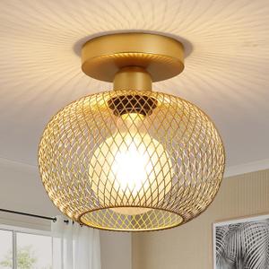 Semi Flush Mount Ceiling Light,Industrial Mini Small Globe Ceiling Lights,Modern Gold Light Fixture for Hallway Corridor Kitchen Bathroom Bedroom Laundry Room Porch